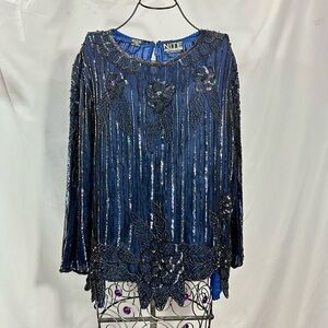 Vintage Nite Waves by Samir Suri Ince navy sequin blouse size L